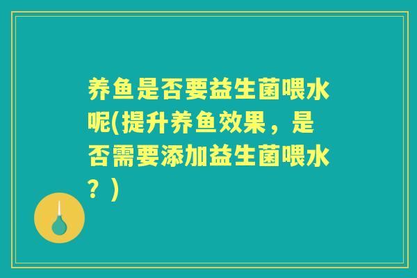 养鱼是否要益生菌喂水呢(提升养鱼效果，是否需要添加益生菌喂水？)