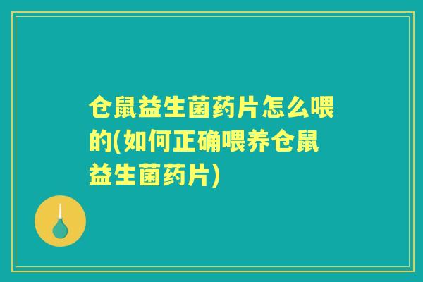 仓鼠益生菌药片怎么喂的(如何正确喂养仓鼠益生菌药片)