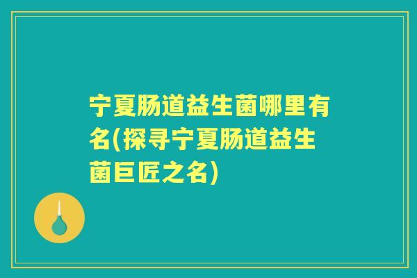 宁夏肠道益生菌哪里有名(探寻宁夏肠道益生菌巨匠之名) 宁夏肠道益生菌哪里有名(探寻宁夏肠道益生菌巨匠之名)