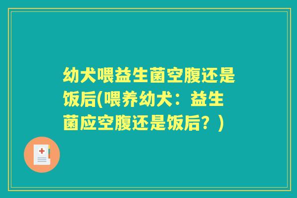 幼犬喂益生菌空腹还是饭后(喂养幼犬:益生菌应空腹还是饭后?) 幼犬喂益生菌空腹还是饭后(喂养幼犬:益生菌应空腹还是饭后?)