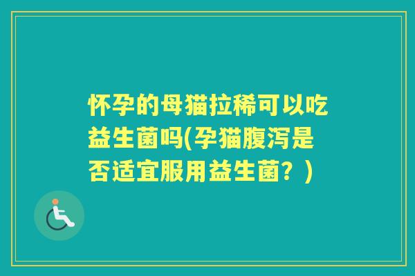 怀孕的母猫拉稀可以吃益生菌吗(孕猫是否适宜服用益生菌？)