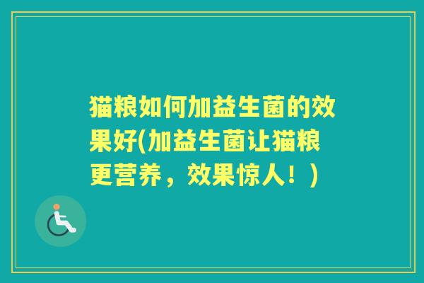 猫粮如何加益生菌的效果好(加益生菌让猫粮更营养，效果惊人！)
