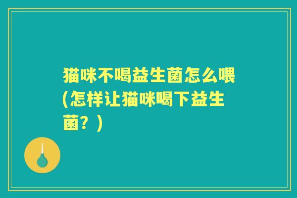 猫咪不喝益生菌怎么喂(怎样让猫咪喝下益生菌？)