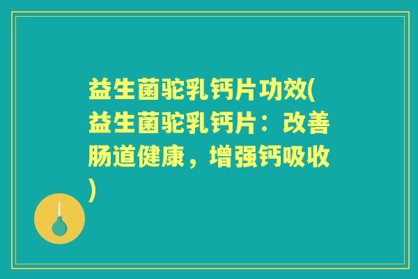 益生菌驼乳钙片功效(益生菌驼乳钙片:改善肠道健康,增强钙吸收) 益生菌驼乳钙片功效(益生菌驼乳钙片:改善肠道健康,增强钙吸收)