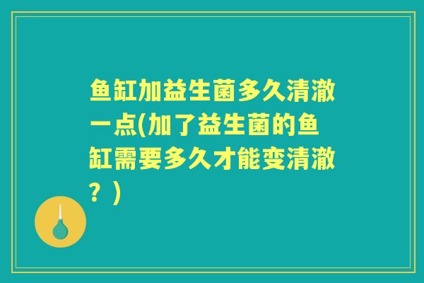 鱼缸加益生菌多久清澈一点(加了益生菌的鱼缸需要多久才能变清澈?) 鱼缸加益生菌多久清澈一点(加了益生菌的鱼缸需要多久才能变清澈?)