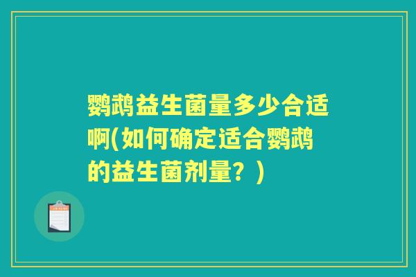 鹦鹉益生菌量多少合适啊(如何确定适合鹦鹉的益生菌剂量?) 鹦鹉益生菌量多少合适啊(如何确定适合鹦鹉的益生菌剂量?)