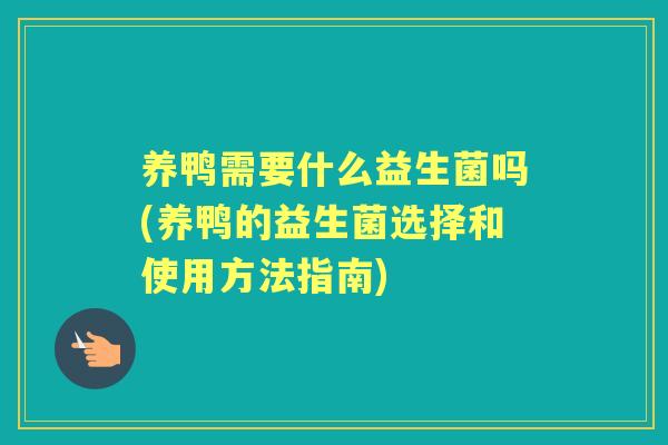 养鸭需要什么益生菌吗(养鸭的益生菌选择和使用方法指南)