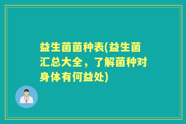 益生菌菌种表(益生菌汇总大全,了解菌种对身体有何益处) 益生菌菌种表(益生菌汇总大全,了解菌种对身体有何益处)