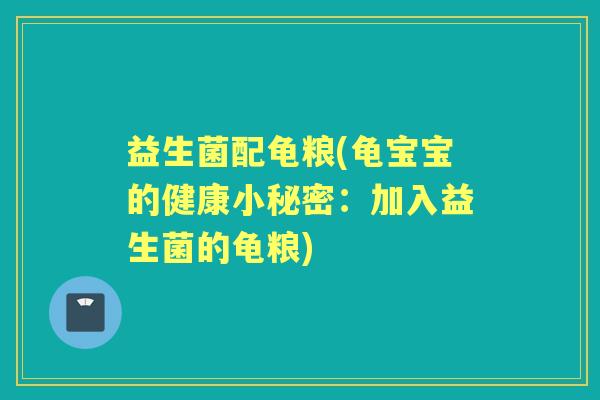 益生菌配龟粮(龟宝宝的健康小秘密:加入益生菌的龟粮) 益生菌配龟粮(龟宝宝的健康小秘密:加入益生菌的龟粮)