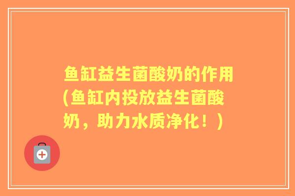 鱼缸益生菌酸奶的作用(鱼缸内投放益生菌酸奶，助力水质净化！)
