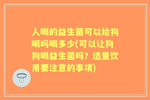 人喝的益生菌可以给狗喝吗喝多少(可以让狗狗喝益生菌吗？适量饮用要注意的事项)