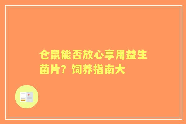 仓鼠能否放心享用益生菌片？饲养指南大